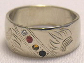 Channel Medicine Wheel Rings - ChSt8 - Bearclaws with Diamond, Carnelion, Citrine and Onyx in white gold