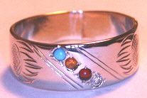Channel Medicine Wheel Rings - ChSt16 - Wolf paws with diamond, Carnelian, Citrine and Turquoise, (replacing Onyx)