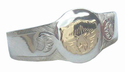 BA4- Oval signet cuff with 14k gold Bear face and engraved Paws