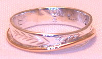 Non-Native Appliqued Rings - NNrAp1 - Thin Band Cedar Bough- gold stem on silver