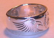 Cherokee Rings - CHr7a - Engraved Cherokee symbol with Eagle heads and .02ct diamond Eyes