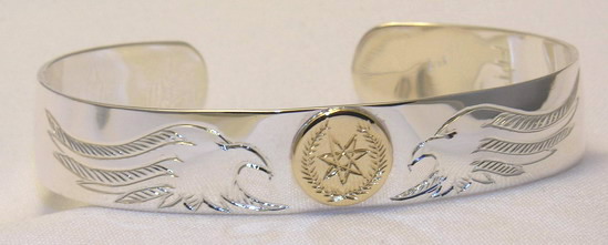 Cherokee Bracelets - ChB4 Eagle Heads and gold disc Cherokee Symbol