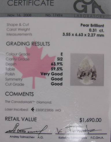 Diamonds - CGA certificate sample