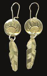 Dangly Earrings - ERn5- Feather and Bearclaw Disc