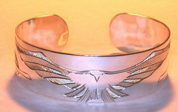 Feathers-Birds-Bracelets - BFB26 - Hawk Landing - silver 3/4" wide cuff bracelet