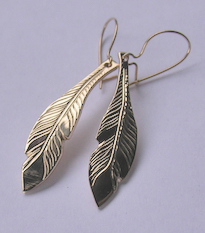 Bearclaw custom native jewelry feather earrings 14k gold Custom