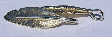 Feather Pendants - PenF14d- white gold stem on yellow feather