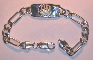 BA15 Single Grizzly paw appliqué Medical Bracelet with Figaro chain