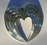 Bird-Feather Pendants - PenF18- Engraved feather in shape of heart