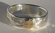 MDap25g -1/4" wide Medicine wheel ring with gold disc on silver 6mm