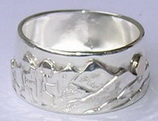 Appliqued Mountain Rings - MnRAp22 - With Hiker, moon and Trees - silver on silver