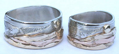 Animal themed Mountain Rings - MnRAn20 - with Eagles - White, Yellow and Rose Golds