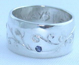 Gem Stone Rings - RSt24 - Engraved Vines with Diamonds and Sapphire