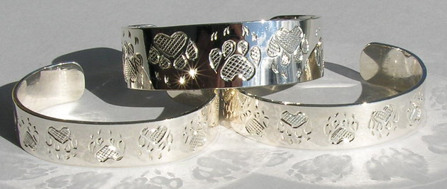 Baby Bracelets - BB4 - Wolf Paws- 1/2" and 3/8" wide silver band