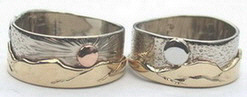 Platinum Rings - Plr6 - Mountain rings - Yellow and white Gold with Platinum sun and Rose Gold Moon