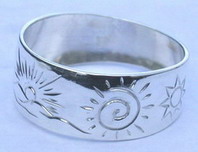4-Direction Silver Rings - 4DS24a - Mountains, Spiral of Life, Sun, 8 pointed Sioux Star and Wolf head