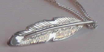 Feather Pendants - PenF14a silver on silver feather 1-1/4" long