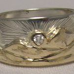 Wedding Rings - MnRAn23- Mountains and diamond sun – gold on silver