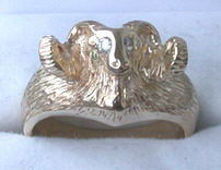 Cast Non-Native Designs - NNrCast7 - Rams head cast in 14k gold with .04ct diamond eyes