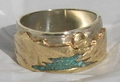Mountain Rings with Chip Inlay gold on gold turquoise silver platinum sun moon