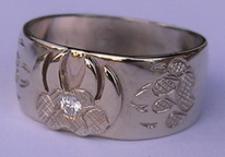 Gold Paws Face Stones Rings - RbfSt24p - wolfpaw White gold on White with .08 ct diamond and appliqued