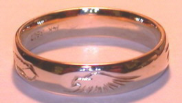 Gold Engraved Rings - 4drg7 - 4 Directions thin Band with Sun, Medicine Wheel, Bearclaw and Eagle Head