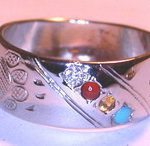 Wedding Rings - Channel 4Directions Medicine Wheel -ChSt11a - Bearclaws, Turquoise, Coral, Citrine and Diamond with Wolf paws and Bearclaw version with Turquoise replacing Onyx