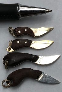 Small knives - ( 1" to 1-1/2" ) Silver and gold with Kokobolo Handles